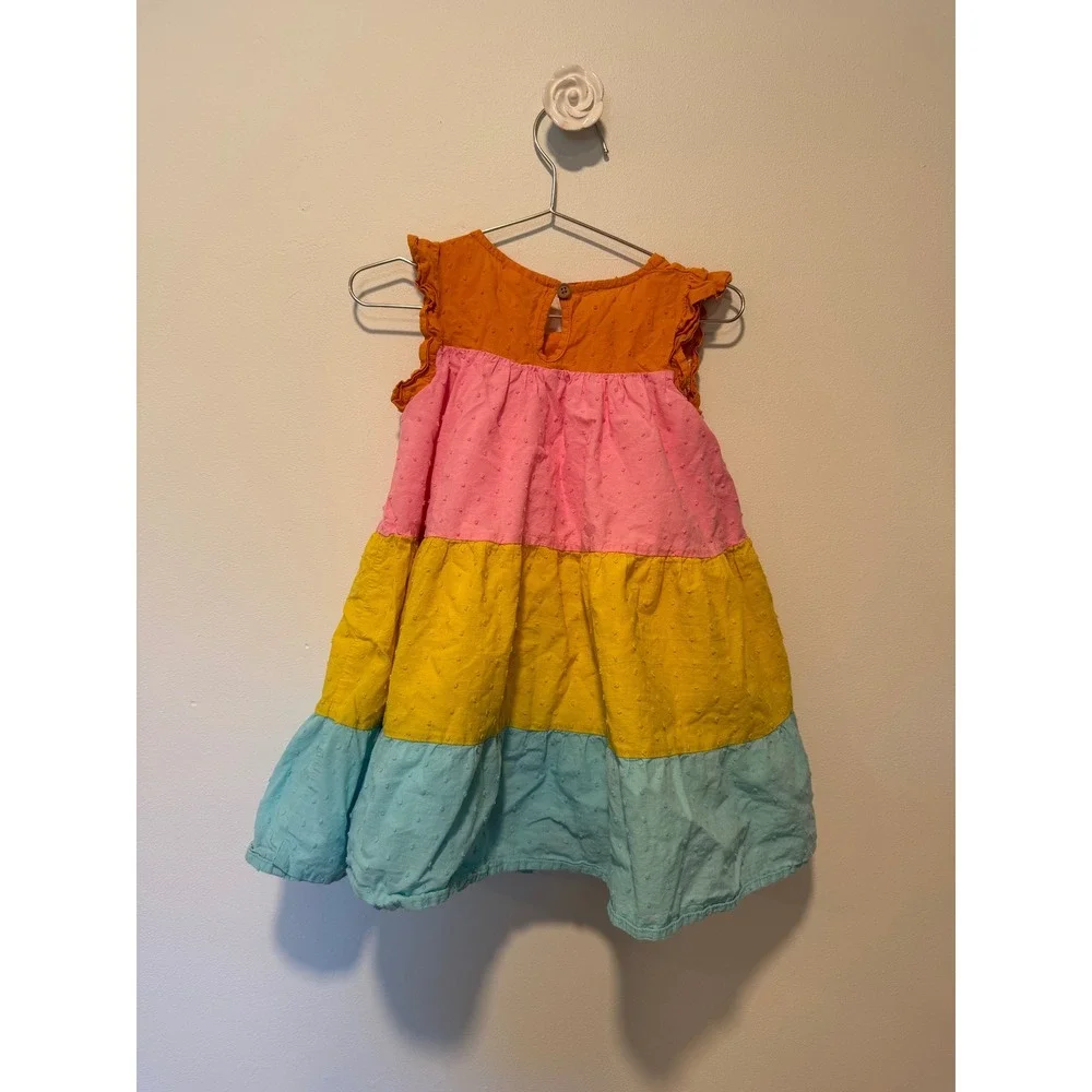 Happy Threads Girls 3T Tiered Swiss Dot Colorblock Dress Ruffle Sleeve Summer